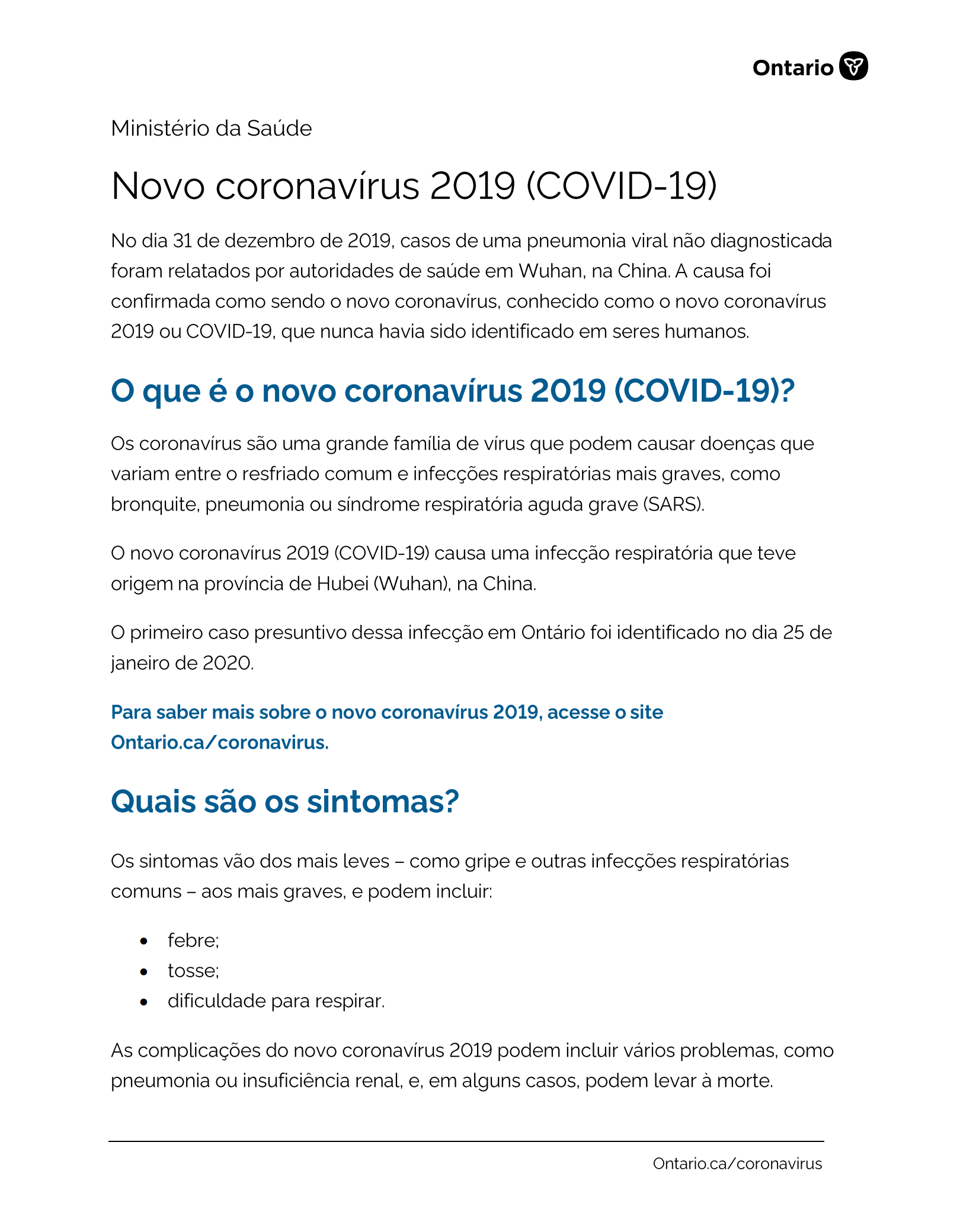Coronavirus - COVID19- sintomas e prevenção